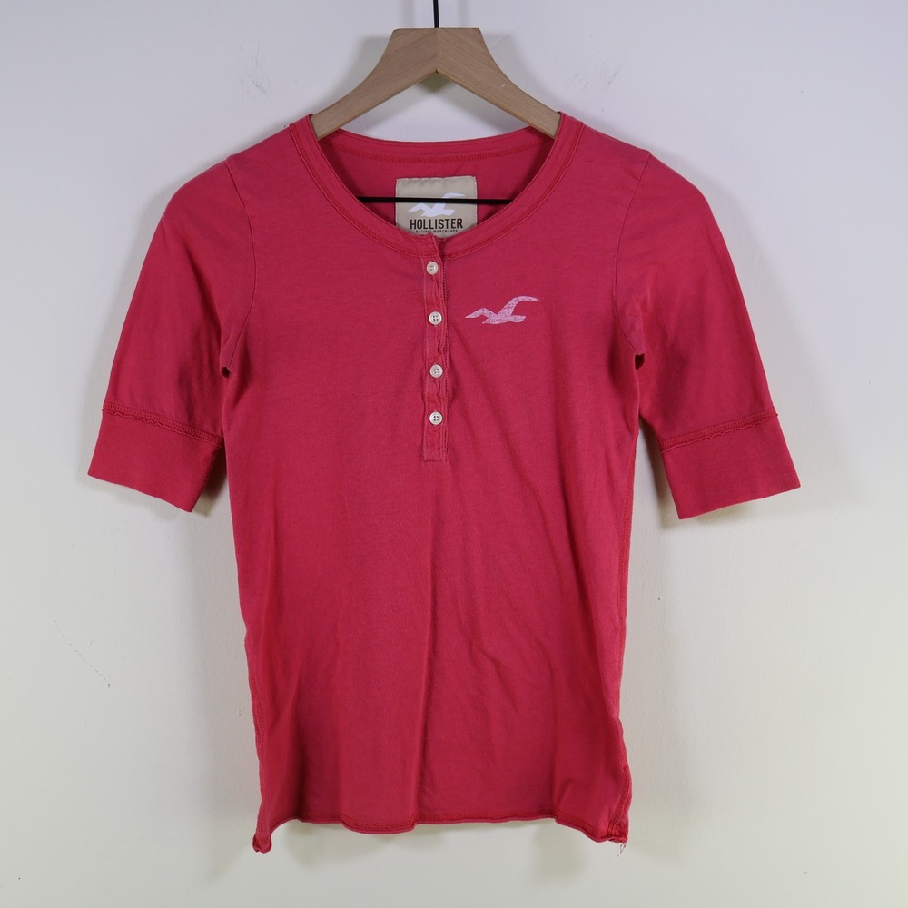 Hollister California Henley Top‎ Short Sleeve Size Medium Pink Cotton Babydoll